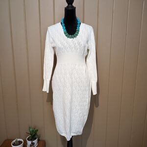 White Knit Long-Sleeve Midi Dress